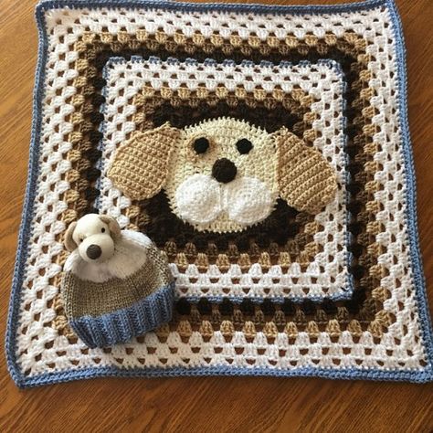 Puppy Throw - Free Pattern Puppy Hats, Crocodile Stitch, Crochet Baby Toys, Lovey Blanket, Matching Baby, Granny Square Blanket, Square Blanket, Granny Square Crochet Pattern, Cushion Pattern