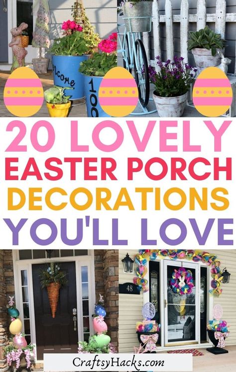 Looking for Easter DIY deocations for your home? Get some Easter inspiration and get crafty with these porch decor ideas. Enjoy decorating for Easter! #decor #easter Porch Vibes, Easter Front Porch Decor, Easter Front Porch, Decorating For Easter, Easter Porch, Easter Porch Decor, Easter Outdoor, Spring Planter, Wooden Rabbit