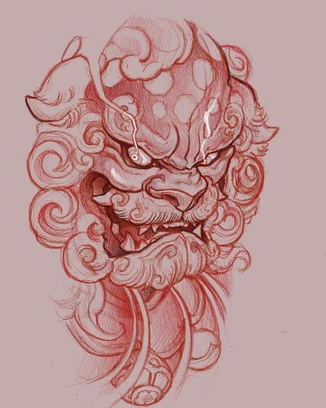 Tattoo Design Japanese, Dog Tattoo Design, Hannya Maske, Foo Dog Tattoo Design, Airbrush Ideas, 42 Tattoo, Foo Dog Tattoo, Tattoo Dragon, Japan Tattoo Design