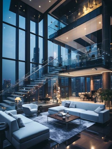 Dark Modern House, Penthouse Aesthetic, Apartment Ideas Aesthetic, Penthouse Interior, 200 Dollars, Loft House Design, Apartment Exterior, Luxury Houses Mansions, Dream Life House