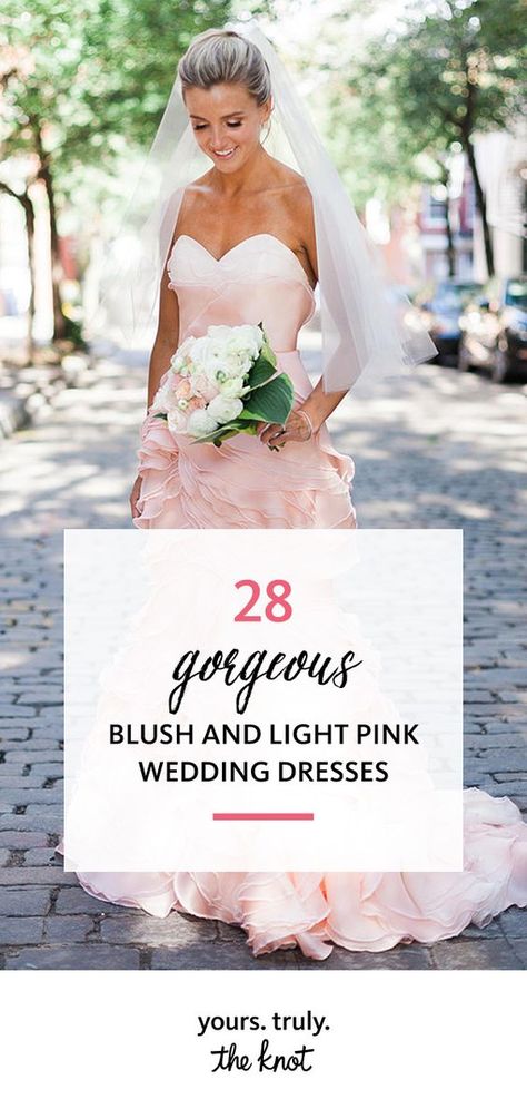 Perfect for brides who want to shake up tradition, but still look effortlessly bridal on their wedding day. Dusty Rose Wedding Dress The Bride, Pink Vow Renewal Dress, Blush Pink Wedding Dresses, Pink Blush Wedding Dress, Blush Wedding Dress Simple, Pink Beach Wedding Dress, Blush Colored Wedding Dresses, Pink Bride Dress, Soft Pink Wedding Dress