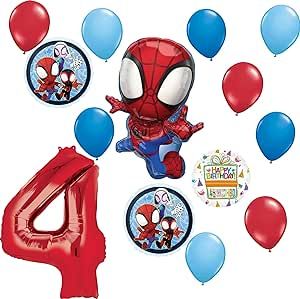 Spidey and His Amazing Friends 4th Birthday Balloon Bouquet 14 pc Decorations Birthday Balloon Bouquet, Pc Decoration, 1st Birthday Balloons, Spidey And His Amazing Friends, Elmo Birthday Party, Spiderman Birthday Party, Gold Confetti Balloons, Elmo Birthday, Large Balloons