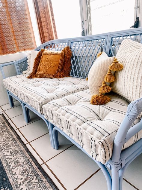 Bamboo Conservatory Furniture, Rattan Furniture Patio, Cane Furniture For Balcony, Rattan Sofa Makeover, Broken Rattan Furniture, French Cane Furniture, Cane Painted Furniture, Conservatory Furniture Upcycled, How To Refinish Rattan Furniture