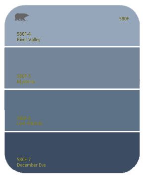 Craft Room Paint:  Behr - December Eve.  It's a much deeper navy than this swatch would indicate. Behr Blue Paint, Behr Blue Paint Colors, Behr Blue, Front Door Paint Colors, Cottage Painting, Door Paint Colors, Behr Paint, Neutral Paint Colors, Blue Paint Colors