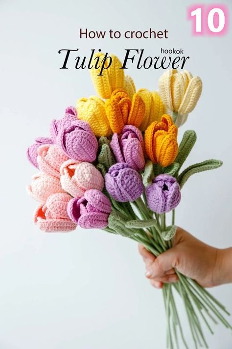 Diy Crochet Rose, Crochet Tulip, Crochet Roses, Crochet Rose Pattern, Crochet Flowers Easy, Crochet Flowers Free Pattern, Crochet Bouquet, Crochet Plant, Crochet Flower Tutorial