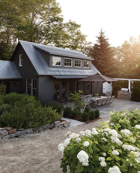 Modern Black House Exterior, Modern Black House, Black Homes, Dark House, Farmhouse Paint, Attic Renovation, Attic Remodel, Modern Farmhouse Exterior, Black House Exterior