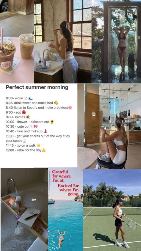 Summertime morning 🌻👙🍉 Spring Break Morning Routine, Summer Morning Aesthetic, That Girl Summer Morning Routine, Perfect Morning Routine Summer, Vacation Morning Aesthetic, Morning Swim Aesthetic, Dream Vision Board, Healthy Lifestyle Motivation, Summer Glow