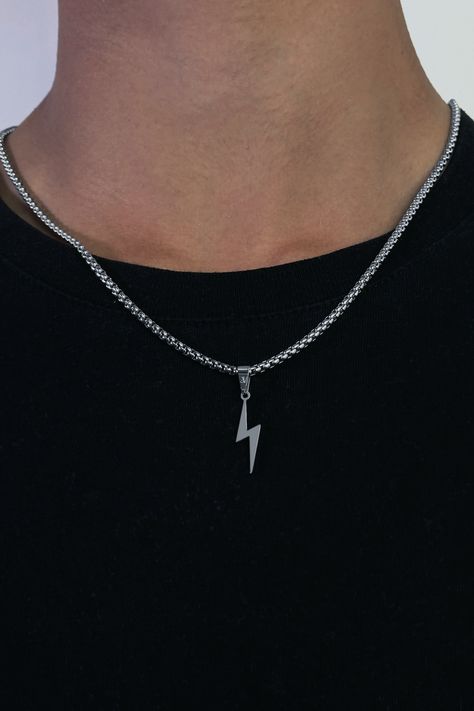 Stylish Men's Pendant Necklace Featuring Flash Cross Design | High-Quality Durable Stainless Steel Chain | Perfect Present for Any Occasion | Unique and Eye-catching Necklace Design https://etsy.me/41AXh2T #giftforhim #stylish #men #stainlesssteel #unique #trendy #flashcrosspendant #crosspendant Silver Cross Necklace Mens, Cheap Men's Cross Necklace, Mens Silver Cross Necklace, Stainless Steel Crucifix Necklace With Silver Chain, Stainless Steel Cross Necklaces For Streetwear, Lightning Pendant, Steel Gifts, Cross Pendant Necklace, Box Chain