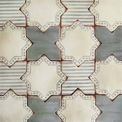 Corteo 3- terracotta tile- Tabarka Studio Beautiful Tile Floor Kitchen, Painted Terracotta Tiles, Decorative Wall Tiles, Tile Trends, Tile Inspiration, Terracotta Tiles, Tile Pattern, Kitchen Inspo, Beautiful Tile