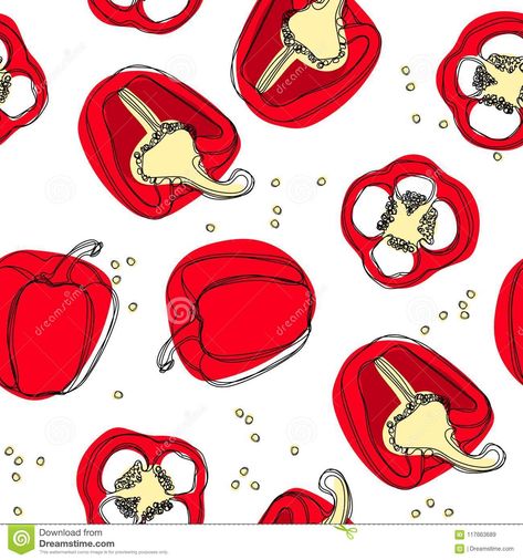 Paprika Illustration, Food Illust, Line Drawing Illustration, Green Garlic, Sweet Pepper, Sun Illustration, Pattern Design Inspiration, Wallpaper Disney, Doodle Style