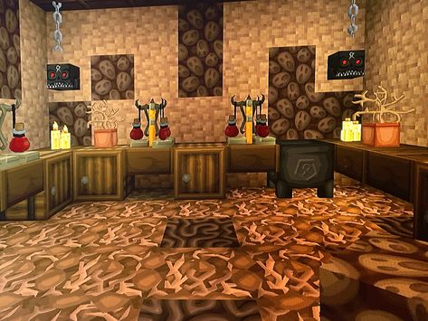 Brewing Station Minecraft Design, Potion Brewing Room Minecraft Ideas, Potion Minecraft Room, Potion Room Minecraft Design, Minecraft Alchemy Lab, Brewing Stand Minecraft Design, Witch Room Minecraft, Minecraft Witch Decor, Potion Brewing Room Minecraft