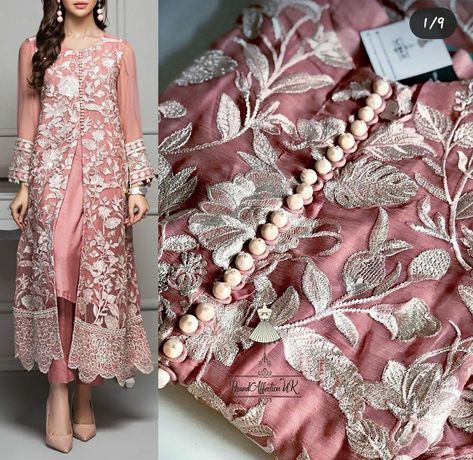 Dress Pattern Pakistani, Pakistani Dress Design Ideas Fashion Styles, Shrug Style Dresses Indian, Shrug Dresses Party Wear, Shrug Suit Design, Fancy Suits For Women Fashion, Frock With Shrug, Pakistani Dress Design For Wedding, Shrugs For Indian Dresses