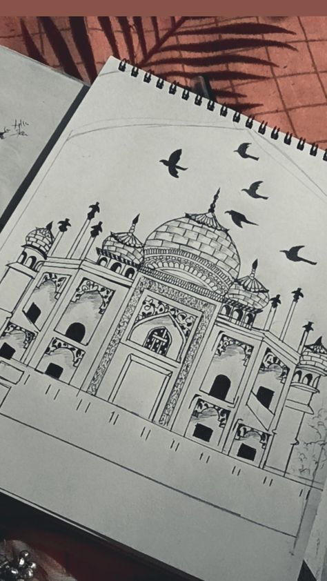 Taj mahal drawing in progress Taj Mahal Drawing, Realistic Flower Drawing, Creative Book Cover Designs, Math Models, Creative Book Covers, Inspiration Painting, Greek Alphabet, Beautiful Art Paintings, Christmas Themes Decorations