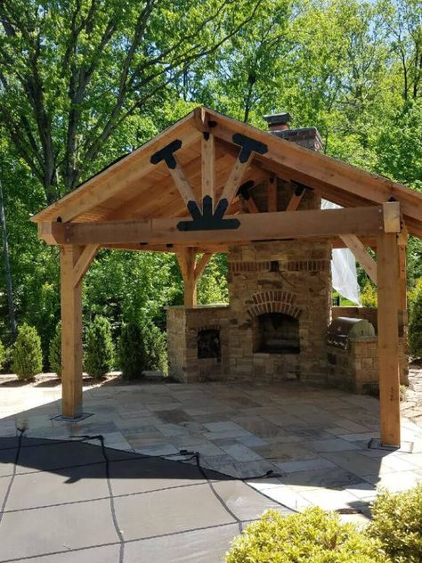 How to Build a Pergola on an Existing Deck That Will Stay Strong and Beautiful for Years - OZCO Building Products Wooden Gazebo, Stone Patio, Outdoor Pavilion, Backyard Fireplace, Backyard Seating, Backyard Gazebo, Backyard Pavilion, Backyard Kitchen, Outdoor Kitchen Patio