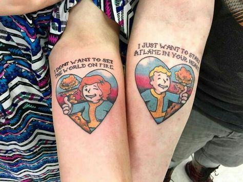 Fallout 4 Tattoos, Bioshock Tattoo, Fallout Tattoo, Video Game Tattoos, Gamer Tattoos, Cute Couple Tattoos, Nerd Tattoo, Queen Tattoo, Geek Tattoo