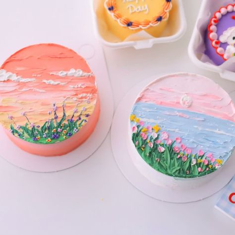 Sunset Cake Design, Sunset Cake, Simple Cake Designs, Mini Cakes Birthday, Cake Decorating Frosting, Bento Cake, Cute Baking, Creative Birthday Cakes, Simple Birthday Cake