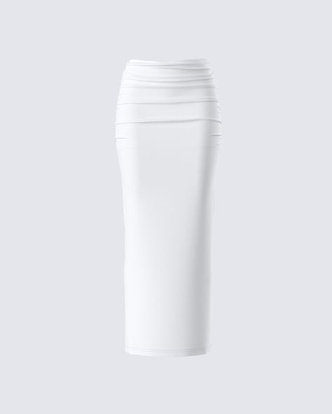 A white maxi skirt is a staple that everyone needs 🙌 With a simple and sleek design, this look is perfect for dressing up or down for any occasion. Made from a slinky jersey fabric, and complete with a mid-rise fit and ruching details 🤍 Finesse Clothing, Mid Skirts, Skirts Cargo, Jersey Maxi Skirt, Yellow Mini Skirt, White Maxi Skirt, White Long Skirt, White Maxi Skirts, Skirt Maxi