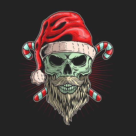 Titanic Tattoo, Tattoo Crane, Beard Illustration, Skull Santa, Kraken Art, Zombie Christmas, Mexican Paintings, Skull Christmas, Christmas Skull