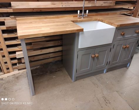 Rustic Farmhouse Style Kitchen, Freestanding Sink, Bespoke Kitchen Island, Free Standing Kitchen Units, Oak Worktop, The Olive Branch, Belfast Sink, Rustic Kitchen Island, Timber Frame Construction