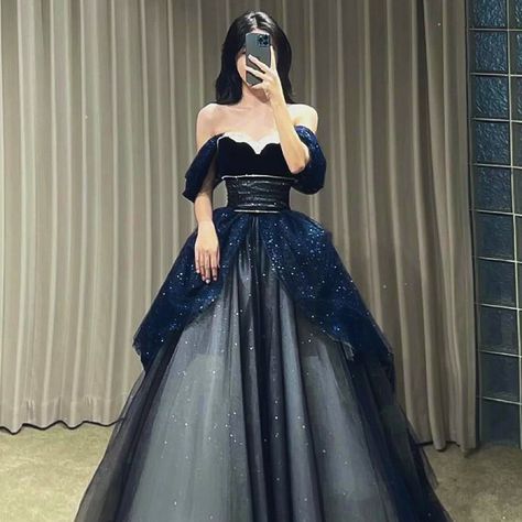 Navy Blue Evening Dress Sequined Empire Off Shoulder Fashion Bling For Women Princess Sexy Luxury Dress Blue Long, Strapless Ball Gown, Prom Dress Blue, Long Evening Dress, Blue Evening Dresses, Ball Gown Skirt, Off Shoulder Fashion, Tulle Prom Dress, Tulle Wedding