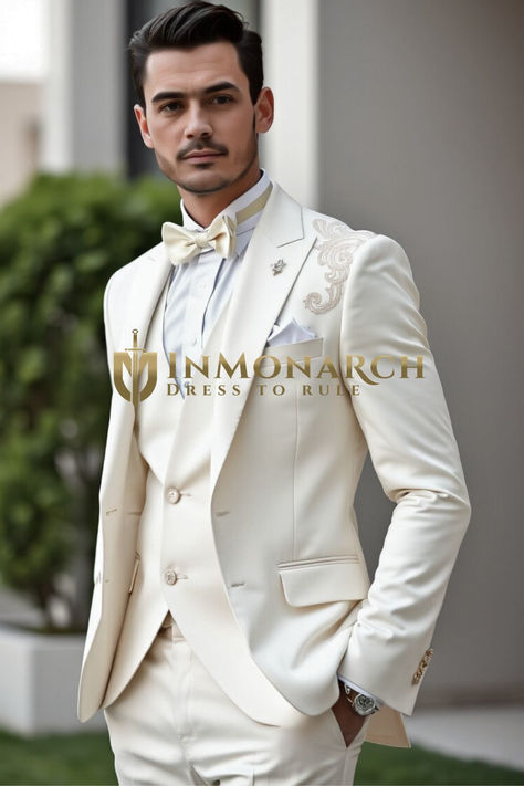 Shop InMonarch Mens Cream Tuxedo Suit for Wedding, 6 Piece Suit Cream Tuxedo, Suit For Wedding, Cream Suit, Wedding Tuxedo, Square Pants, Jacket Shirt, Shirt Vest, Tuxedo Wedding, Tuxedo Suit