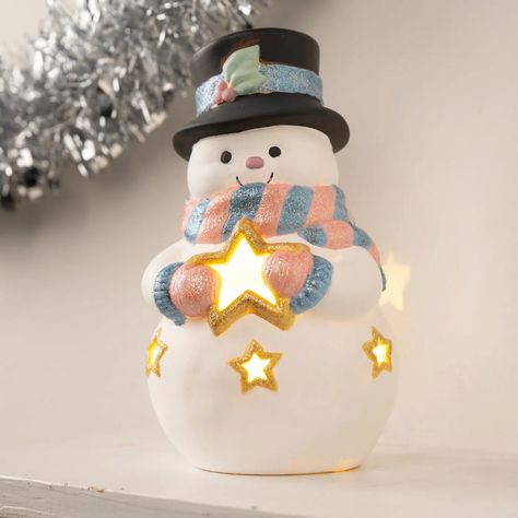 Sparkly Ceramic Snowman | Projects | Michaels Ceramic Snowman Painting Ideas, Snowman Ceramics, Ceramic Painting Christmas, Winter Ceramics, Clay Snowman, Ceramic Snowman, Painted Snowman, Snowman Figurine, Snowman Painting