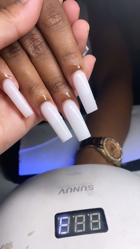 White Acrylic Nails Plain, White Nails Plain, Plain White Acrylic Nails, Plain Square Acrylic Nails, Nails Acrylic Plain, Nut Color Nails, Plain Simple Nails, Plain Nails Acrylic, Plain White Nails