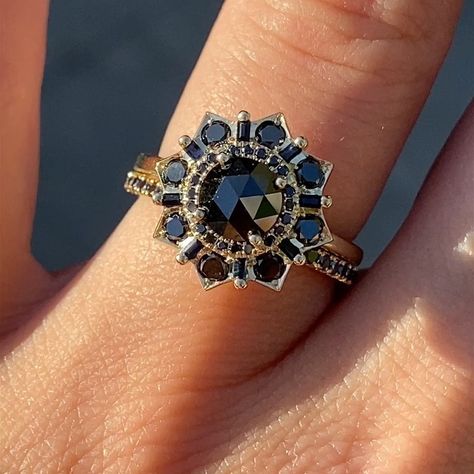 Black Diamond Wedding Rings Sets, Vintage Bridal Ring, Black Diamond Wedding Ring, Heidi Gibson, Antique Promise Rings, Black Diamond Solitaire Ring, Black Diamond Wedding Rings, Silver Promise Rings, Black Diamond Solitaire