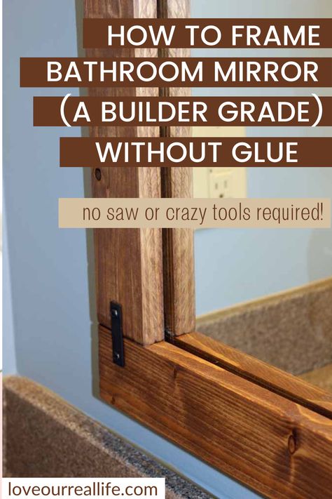 Trim A Mirror Diy Frame, Framing A Wall Mirror, Frame Your Bathroom Mirror, Diy Frame For Wall Mirror, Framed Large Bathroom Mirror, Bathroom Wall Mirror Makeover, Frame My Mirror, How To Frame A Bathroom Mirror Diy, Mirror Framing Ideas Bathroom