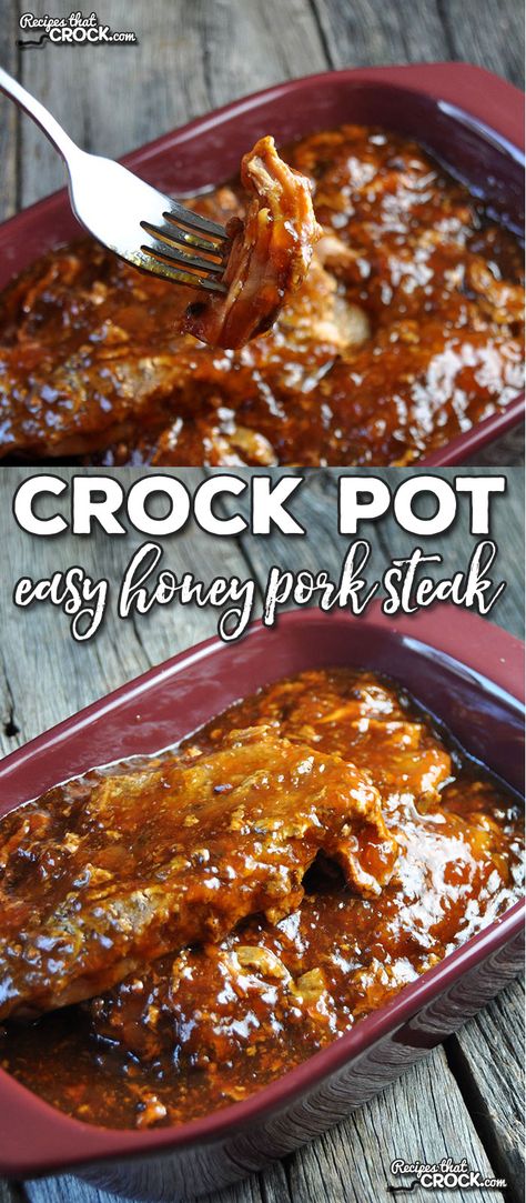 Do you need a super easy recipe? Then you don't want to miss this Easy Crock Pot Honey Pork Steaks recipe! Easy and delicious! Carne Adobada, Pork Shoulder Steak, Pork Steak Recipe, Pork Steaks, Honey Pork, Ground Beef Stroganoff, Recipes Steak, Easy Steak Recipes, Grilled Steak Recipes