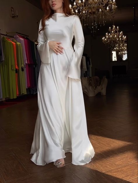 Modest Engagement Dress, White Nikkah Dress, Bridal Abaya, Modest White Dress, Event Dresses Classy, Bridal Wardrobe, Muslimah Wedding Dress, Nikah Dress, White Satin Dress