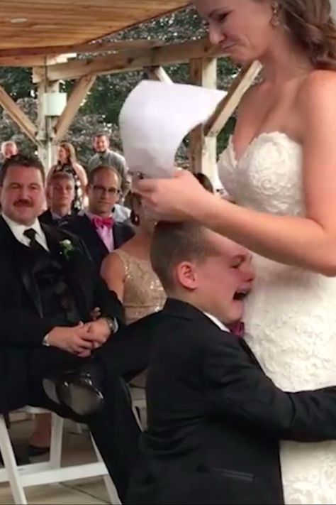 4-Year-Old Sobbing Through Stepmom's Wedding "Vows" Will Melt Your Heart Wedding Vows To Step Son, Vows To Step Son From Bride, Vows To Step Daughter From Bride, Vows To Step Son, Vows To Step Children, Wedding Vows To Step Children, Wedding Vowels, Marine Son, Writing Vows