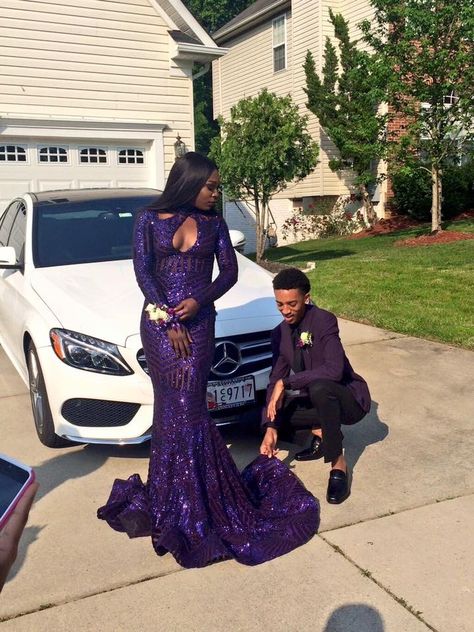 Follow me @survivor2018 for more pins like this Prom Dresses Long Sleeves, Mermaid Purple, Prom Goals, Mermaid Gown Prom, Dresses Long Sleeves, Prom Couples, Purple Prom, Prom Dresses Elegant, Prom Dresses Black Girls Slay