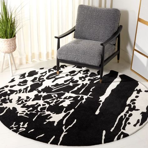 Winston Porter Candelo Handmade Wool Black / Off-White Rug & Reviews | Wayfair Spindle Dining Chair, Cane Dining Chair, Contemporary Homes, Rug Black, Abstract Rug, Transitional Design, Studio S, White Rug, White Area Rug