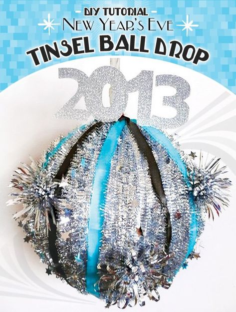 new-years-tinsel-ball-drop New Years Eve Diy, Noon Years Eve, New Years Crafts, New Years Eve Ball, New Years Ball, New Years Eve Party Ideas, New Years Celebration, New Years Eve Day, New Years Ideas