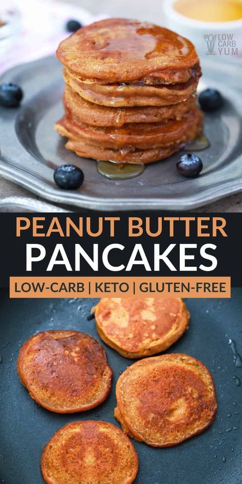 For a tasty keto breakfast, give these healthy peanut butter pancakes a try. Made with peanut flour, they are also low-carb and gluten-free. Peanut Butter Pancake Recipe, Keto Entrees, Peanut Butter Pancakes, Peanut Butter Breakfast, Butter Pancakes, Ketones Diet, Peanut Flour, Low Carb Pancakes, Flour Pancakes