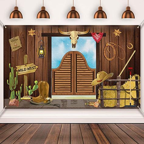 Amazon.com: Western Party Supplies, Large Fabric Saloon YeeHaw Western Scene Setters for Western Themed , Wooden House Barn Banner Cowboy Decoration Photo Booth Backdrop Background (Wild West) : Home & Kitchen Western Party Decorations, Cowboy Theme Party, Party Wall Decorations, Scene Setters, Wild West Cowboys, Western Theme Party, Photo Booth Background, Cowboy Decorations, Western Party