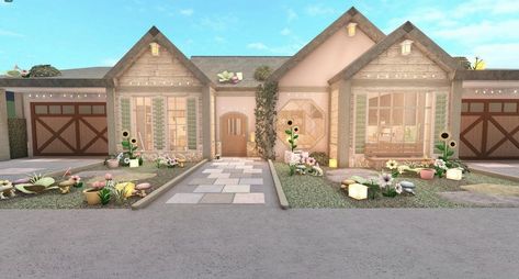 Bloxburg House Ideas Exterior One Story, Bloxburg Front Garden Ideas, House Layouts 3 Bedroom, House Layouts 3 Story, Front Yard Bloxburg, Bloxburg House Ideas Front Yard, Bloxburg 1 Story House Ideas, Bloxburg Front Yard, Bloxburg House Ideas 1 Story Layout