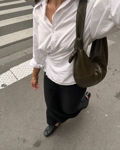 Wore this to @lemaire_official show and felt so good in it 🤎 📷 by @insia.hg Fashion Runway Aesthetic, Runway Aesthetic, Fashion Jobs, 1990's Fashion, Black Pencil Skirt, Black Skirt, Fashion Killa, How To Look Pretty, White Shirt