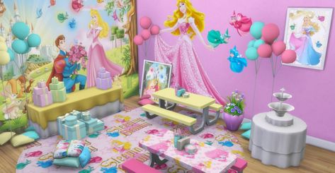 I Create Bedroom Sets for The Sims 4 — Disney Birthday Bash-Toddler Stuff and Holiday... Sims 4 Birthday Party Lot, Party Cc Sims 4, Sims 4 Cc Birthday Party Decor, Sims 4 Birthday Party, Sims 4 Birthday Party Cc, Sims 4 Party Cc, Sims Party, Disney Mural, Toddler Cc Sims 4