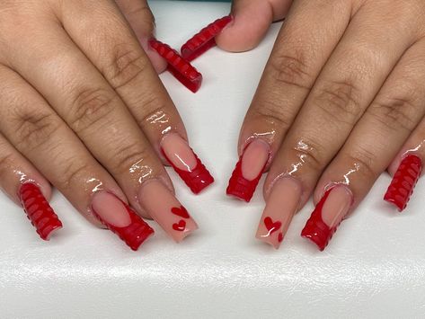 Red Croc French Tip Nails, Crock Print French Tip Nails, Valentines Nail French Tips, Nail Croc Design, Red Croc Nails Acrylic, Red French Tip Nails With Initial, Red French Tips With Design, Red Crocodile Nails French Tip, Red Birthday Nails Acrylic Short