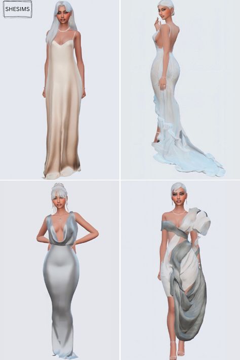 Fun Summer Lookbook top, trousers and heels jumpsuit and shoes top, jeans, handbag and heels dress, jacket and heels Thanks to the amazing CC creators @jius-sims@serenity-cc@rimings@slay-classyc… The Sims 4 Wedding Dress Cc, Sims 4 Prom, Heels Poses, Jius Sims, Sims Dresses, Ts4 Lookbook, Sims 4 Wedding Dress, Zendaya Dress, Black Simmer