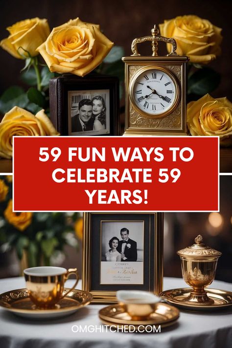 Celebrating 59 years of love is a special milestone and there are many fun and creative ideas to make it memorable. From sending heartfelt gifts like personalized anniversary clocks and beautiful yellow roses to putting together a wonderful gift table with both classic and modern touches, there are so many ways to show love and appreciation. You can also create a memorable surprise with a vintage photo album that captures beautiful moments from your journey together. Save this pin for amazing way to celebrate a long-lasting love! Wedding Anniversary Ideas, 59th Anniversary, Creative Ideas To Make, Anniversary Clock, Vintage Photo Album, Ways To Show Love, Anniversary Ideas, Gift Table, Personalized Anniversary