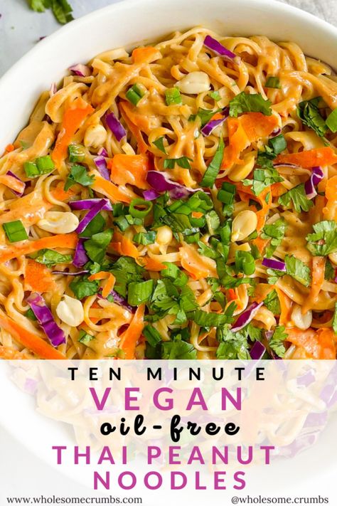 Vegan Peanut Sauce, Wfpb Vegan, Brown Rice Noodles, Thai Peanut Noodles, Reset Diet, Diet Diary, Vegan Entrees, Oil Free Vegan Recipes, Vegan Asian Recipes