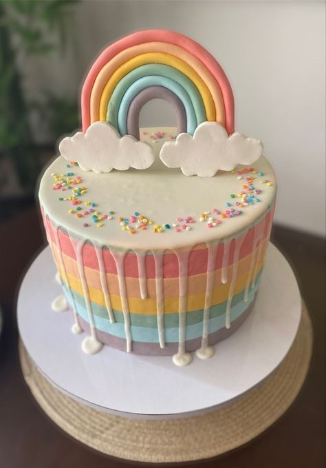 Cake Designs Without Fondant, Rainbow Cake Simple, Korean Lunchbox Cakes, Simple Rainbow Cake, Rainbow Cake Designs, Rainbow Themed Cake, Cakes Without Fondant, Lunchbox Cake, Dedication Cake