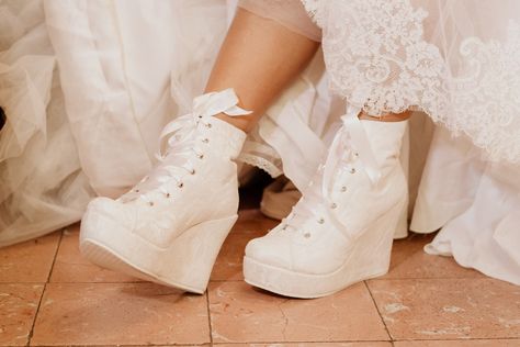 Bridal wedge sneakers, lace wedding shoes for bride, bride shoes for wedding block heel, wedding platform shoes, wedding booties bride Blush Bridal Shoes, Lace Wedges Shoes, Lace Wedding Boots, Wedding Tennis Shoes, Bridal Shoes Wedges, Comfy Wedding Shoes, Bridal Wedges, Comfortable Bridal Shoes, Winter Wedding Shoes