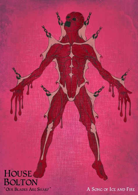 House Bolton's sigil.  A flayed man, red on pink Bolton Game Of Thrones, Bolton House, House Bolton, Ramsey Bolton, Queen Of Dragons, Game Of Thrones Poster, Knight Tattoo, Fire Book, Asoiaf Art