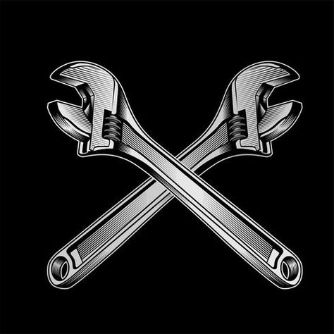 Detailed vector illustration of a wrench. Tau Gamma Phi Logo Design, Tools Illustration, Mc Logo, Biker Logo, Retro Helmet, Biker Wear, Vector Character Design, Bike Poster, Biker Art