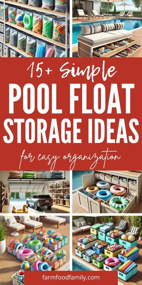 15 Smart Pool Float Storage Ideas to Maximize Space 36 Pool House Storage Ideas, Pool Toy Storage Ideas, Beach Gear Storage, Pool Float Storage Ideas, Pool Storage Ideas, Deck Storage Bench, Pvc Pipe Storage, Pool Organization, Float Storage