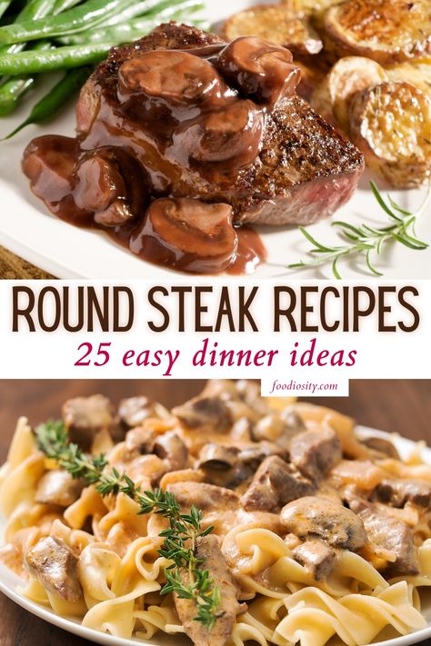 Bottom Steak Recipes, Pound Steak Recipes, Dinner With Round Steak, Dinners With Steak Meat, Crockpot Recipes With Round Steak, Crockpot Beef Round Steak, Recipes With Round Roast, Eye Steak Recipes, Steak Rounds Recipes